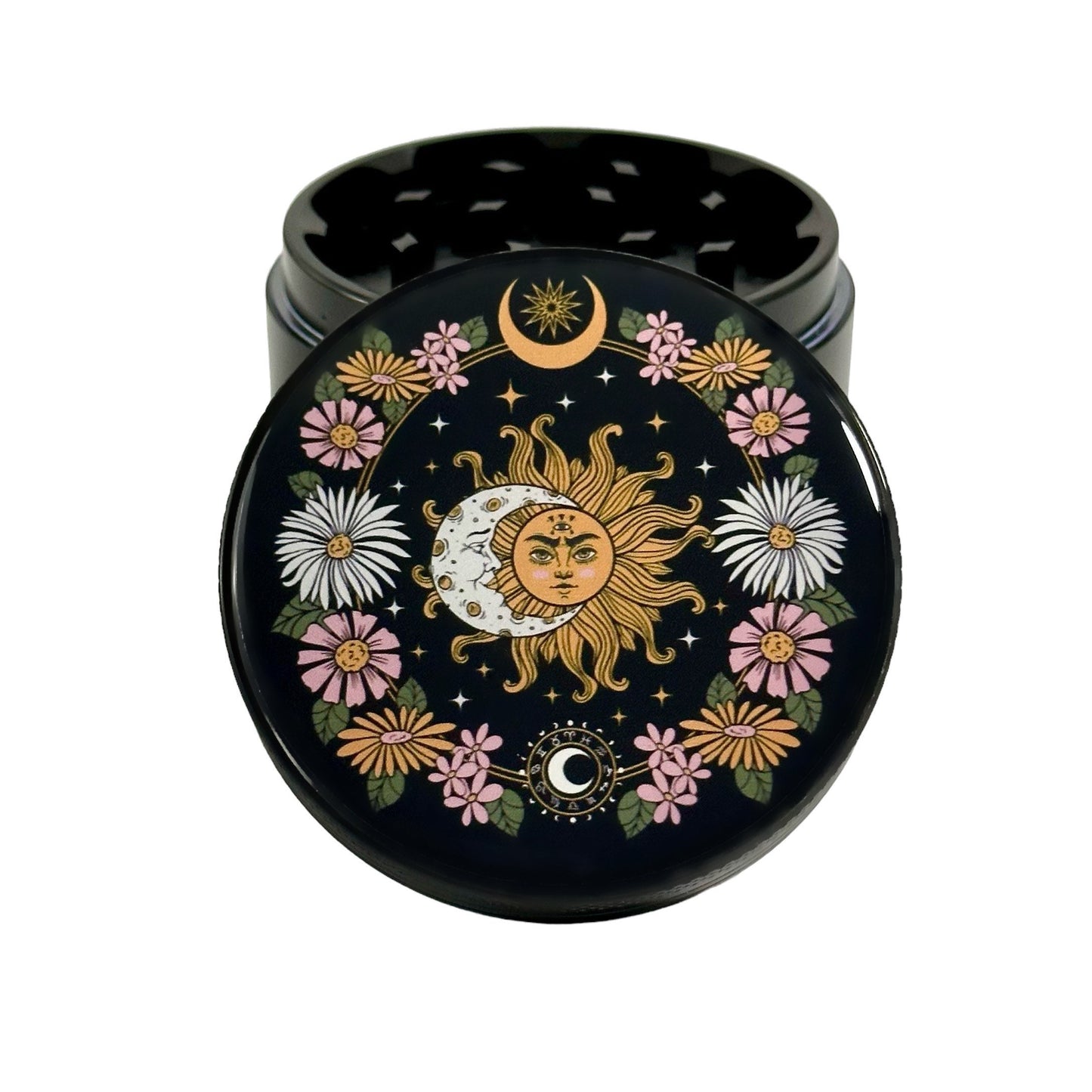 Sun and Moon Grinder, Flowers Herb Grinder, Pretty Herb Grinder