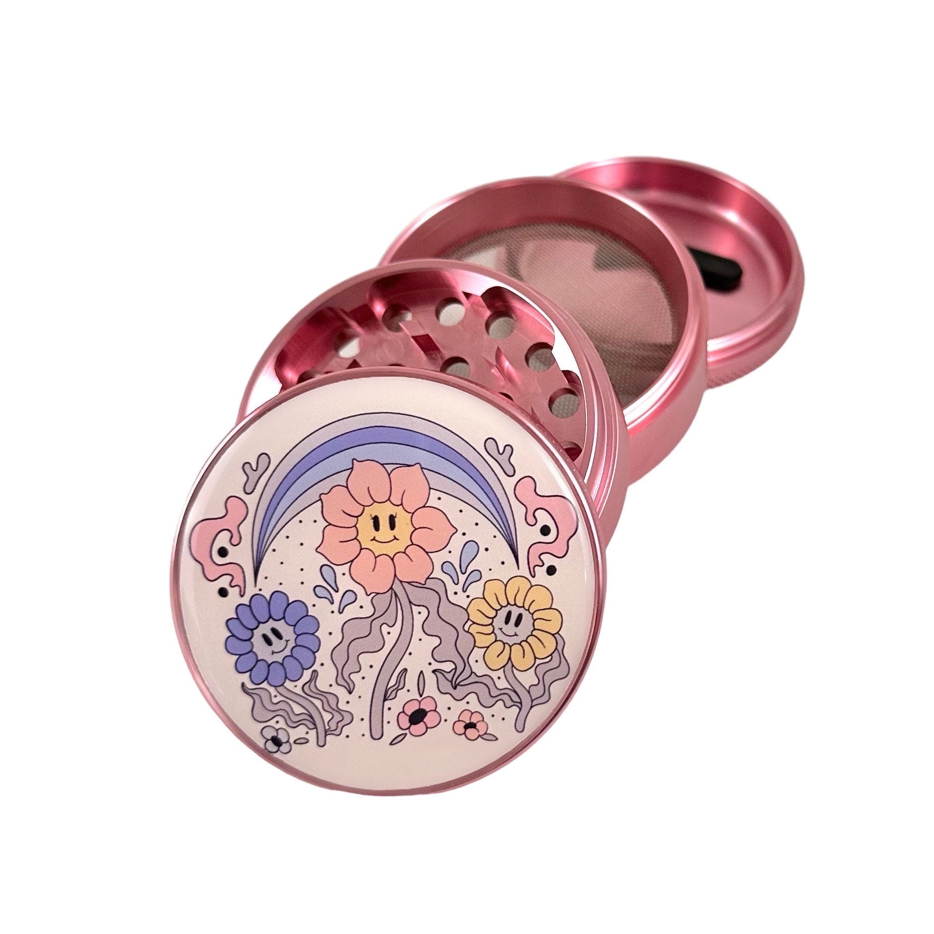 Retro Flower Grinder, Floral Herb Grinders, Pink Flowers Grinder