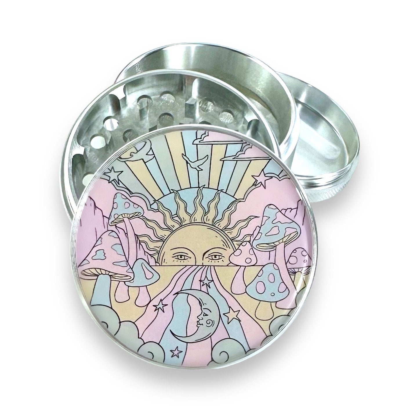 Sun and Moon Grinder, Mushrooms Herb Grinder, Cute Grinders Pink Silver