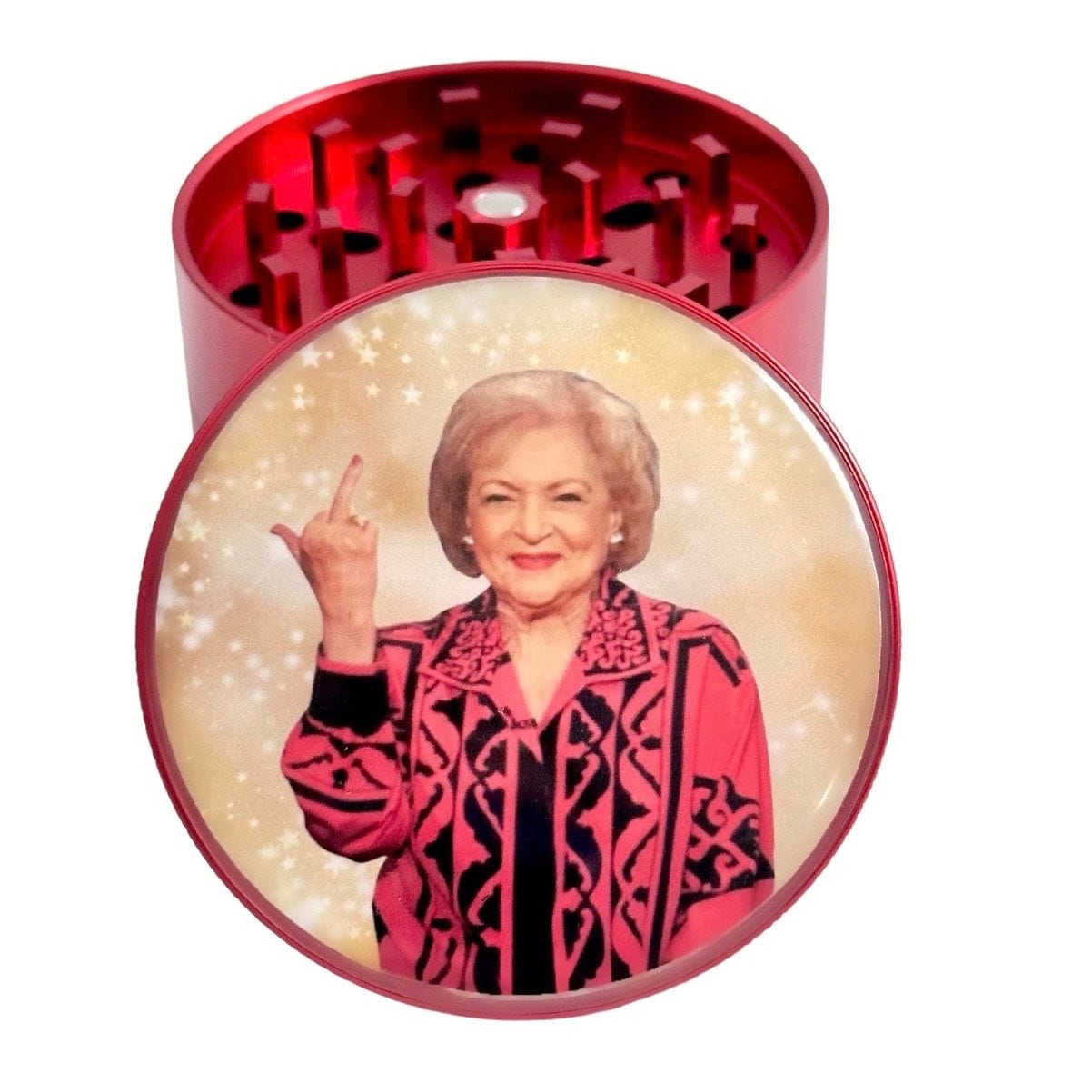 Betty White Grinder, Betty White Golden Grinder, Betty White Middle Finger