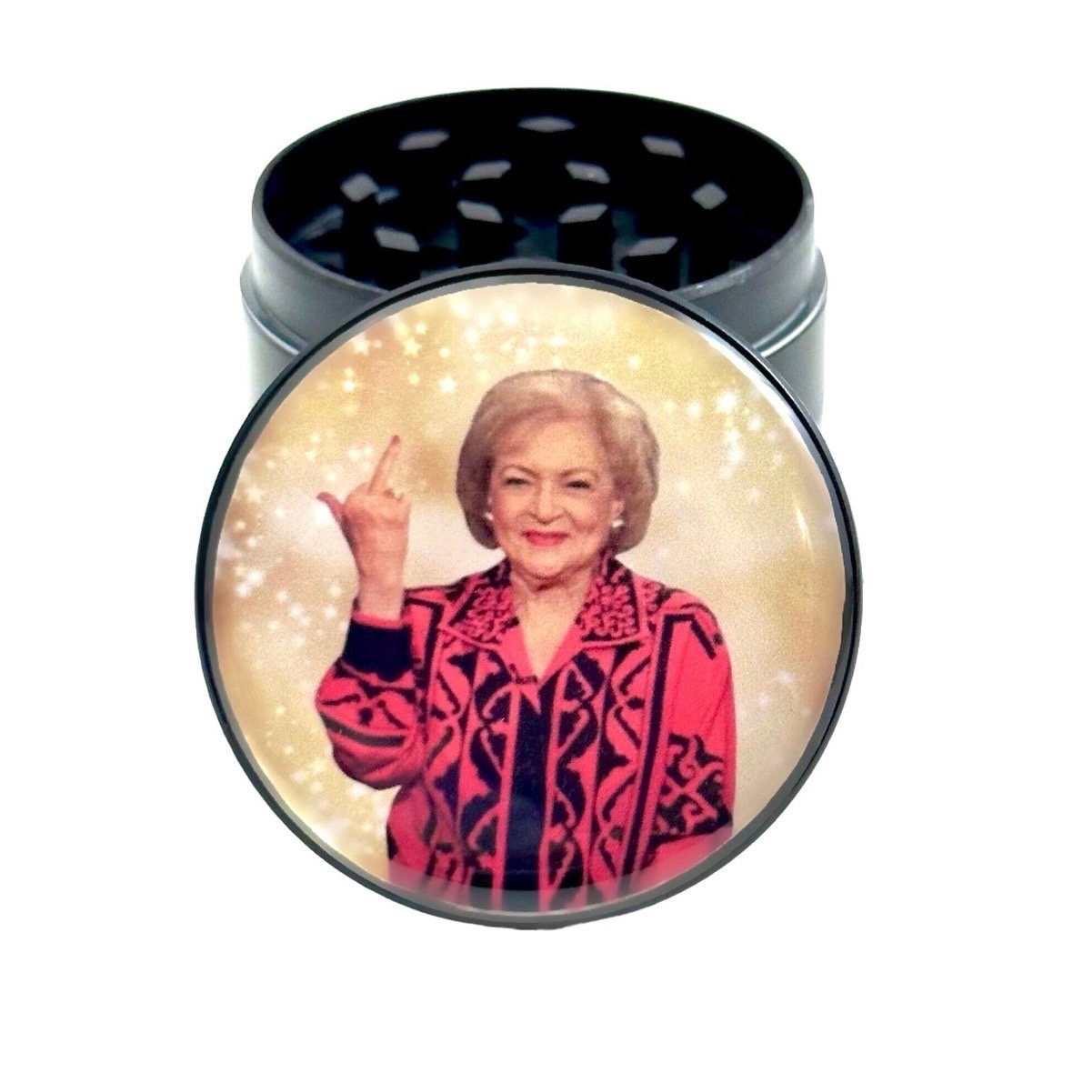 Betty White Grinder, Betty White Golden Grinder, Betty White Middle Finger