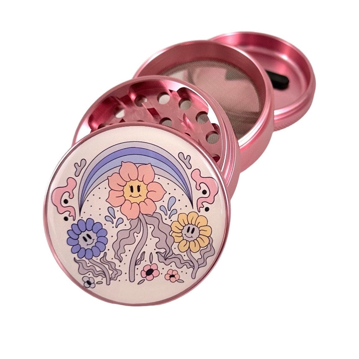 Retro Flower Grinder, Floral Herb Grinders, Pink Flowers Grinder