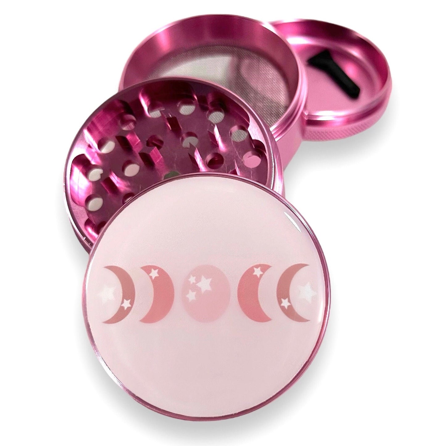 Moon Phases Grinder, Lunar Phases Grinder, Witchy Pink Grinder