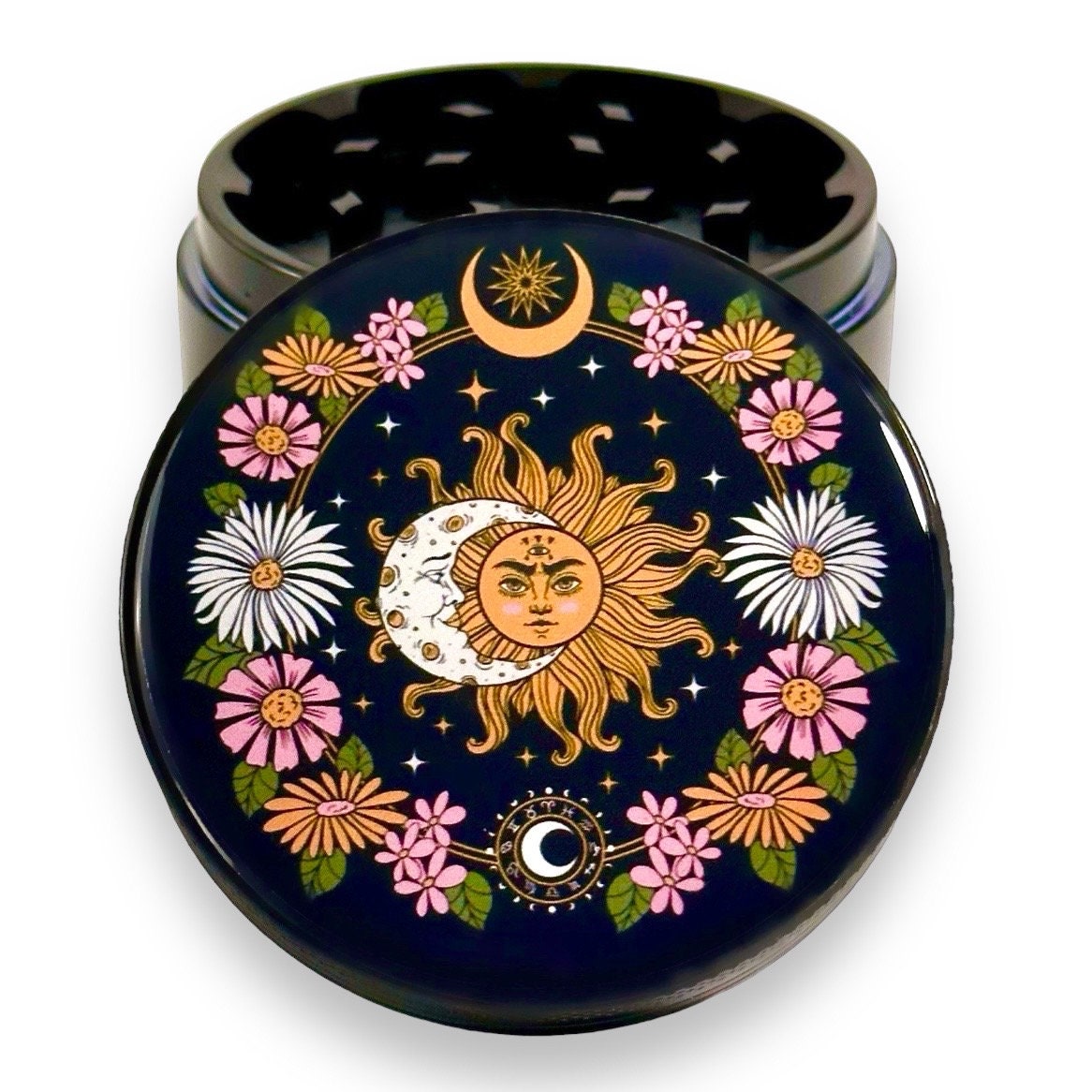 Sun and Moon Grinder, Flowers Herb Grinder, Pretty Herb Grinder