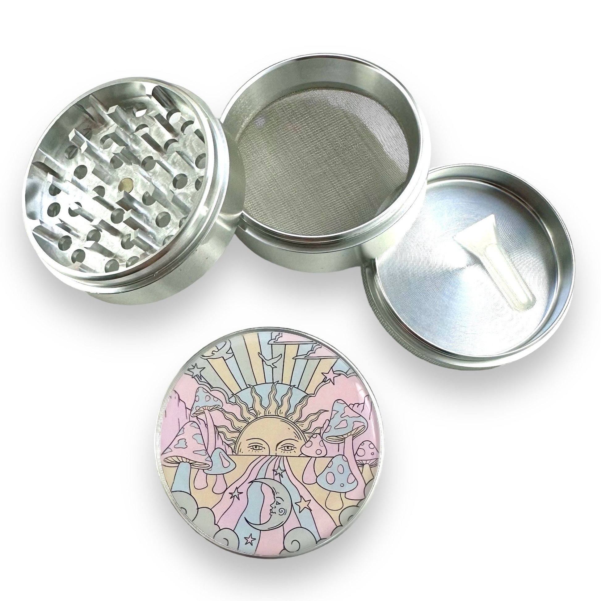 Sun and Moon Grinder, Mushrooms Herb Grinder, Cute Grinders Pink Silver