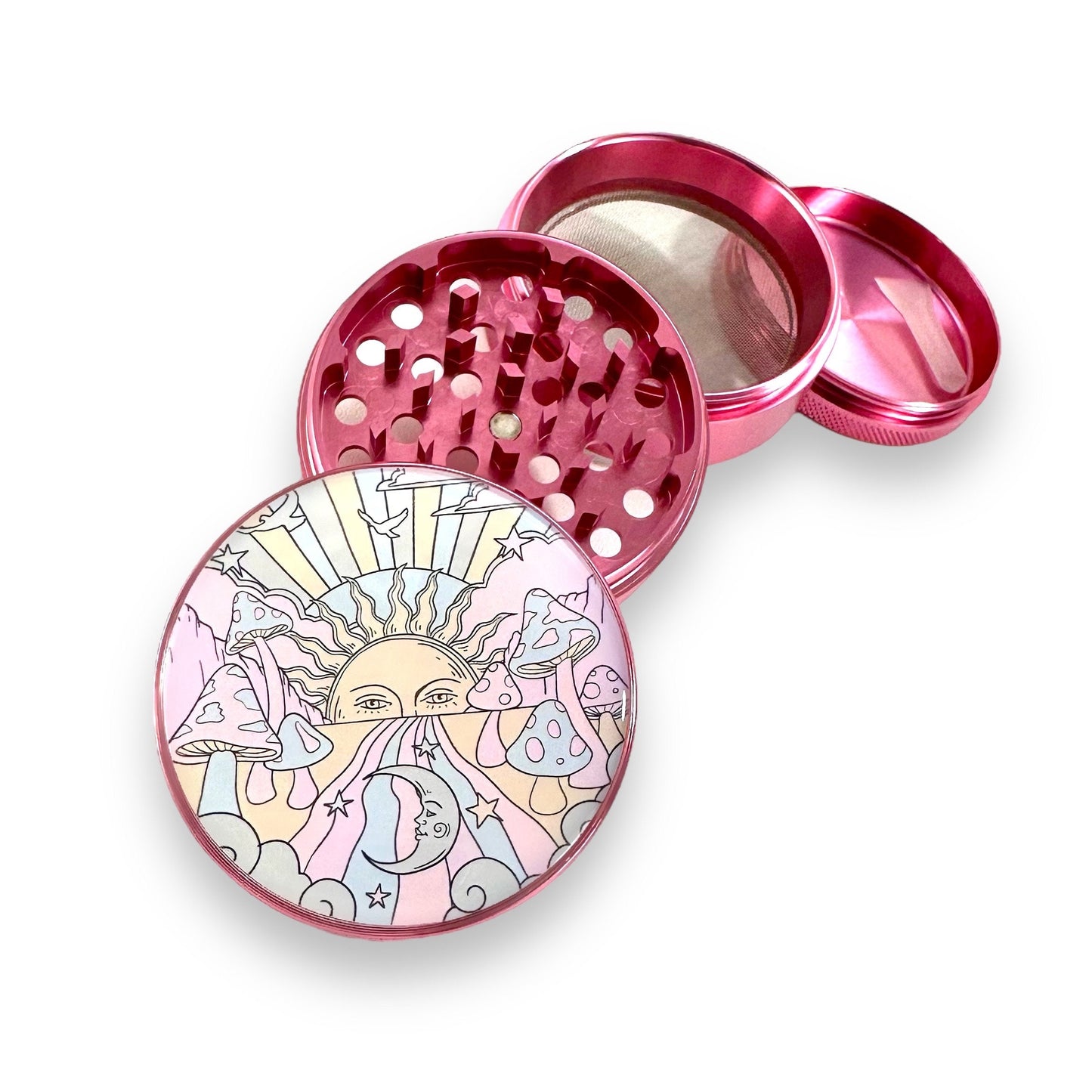 Sun and Moon Grinder, Mushrooms Herb Grinder, Cute Grinders Pink Silver