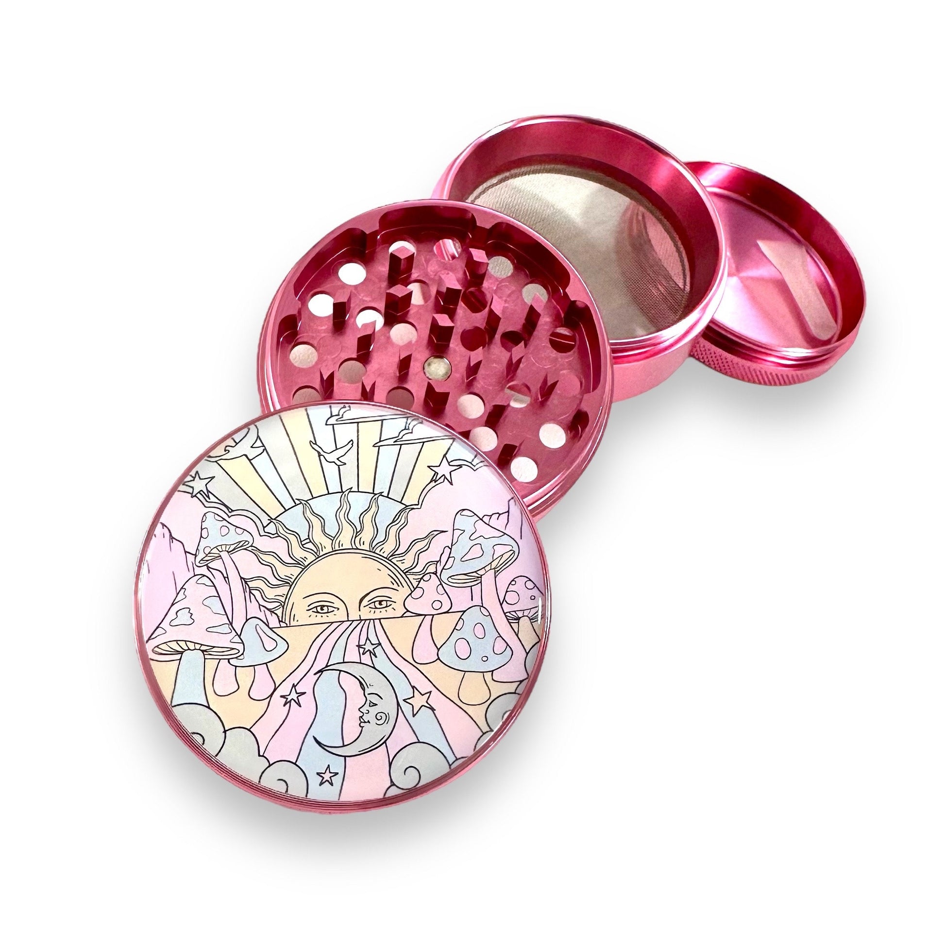 Sun and Moon Grinder, Mushrooms Herb Grinder, Cute Grinders Pink Silver