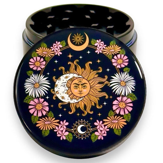 Sun and Moon Grinder, Flowers Herb Grinder, Pretty Herb Grinder