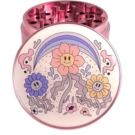 Retro Flower Grinder, Floral Herb Grinders, Pink Flowers Grinder