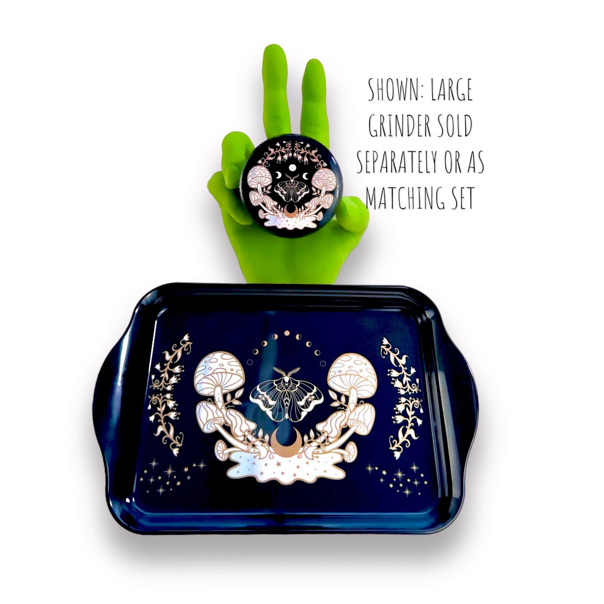 Tray and Grinder Set, Moon Phases Tray Decor, Magical Moth Gift Set