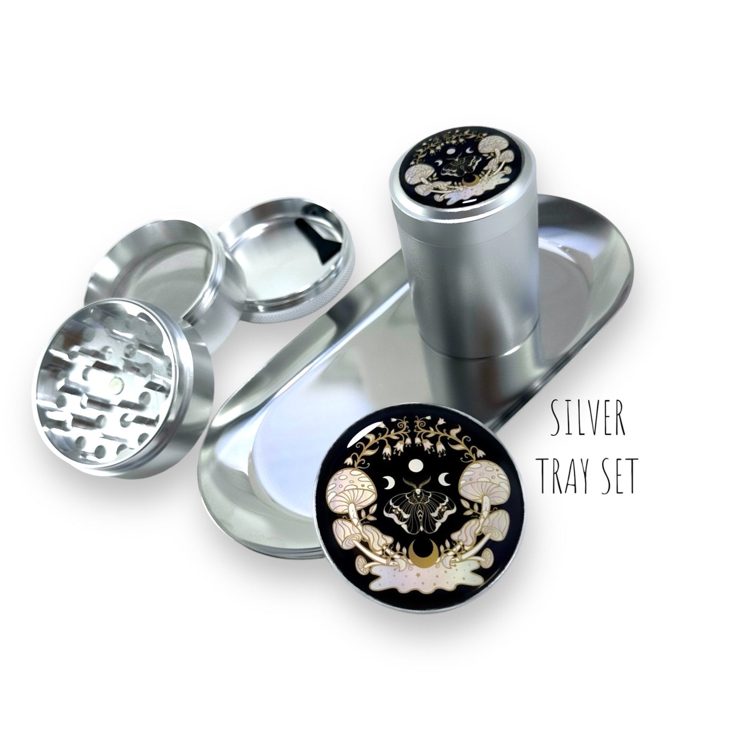 Magical Herb Grinder, Magic Moth Hit Kit, Stash Jar Tray Set