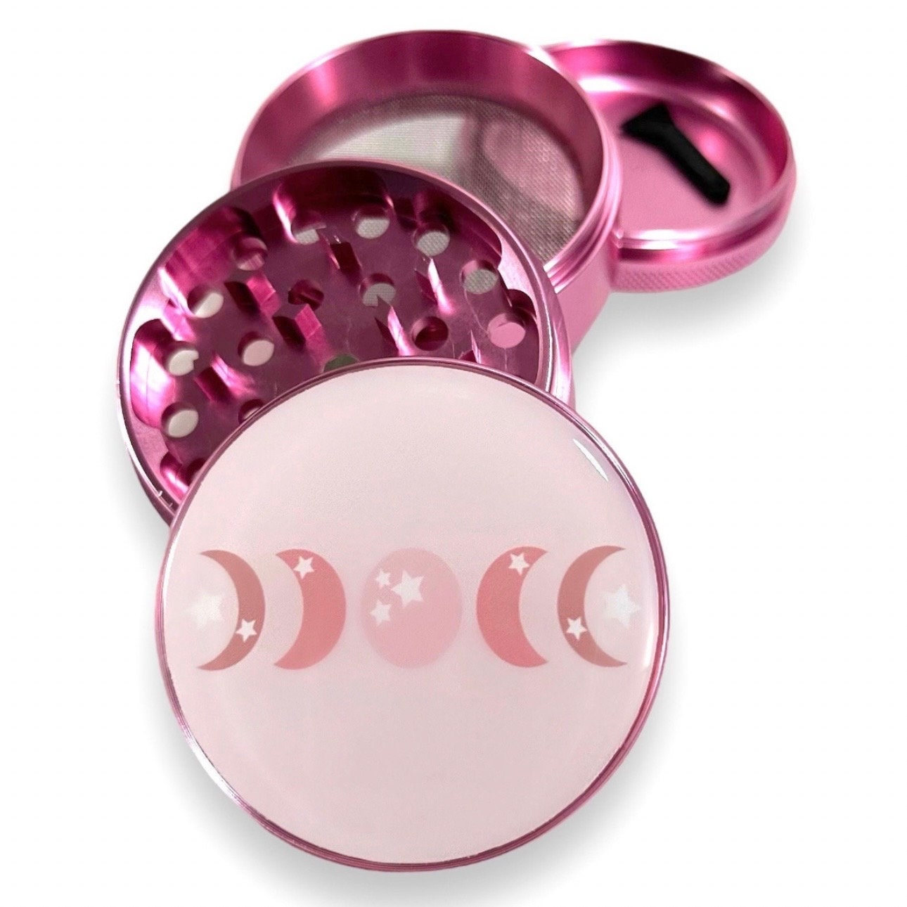 Moon Phases Grinder, Lunar Phases Grinder, Witchy Pink Grinder